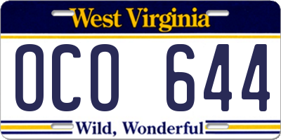 WV license plate OCO644