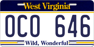 WV license plate OCO646