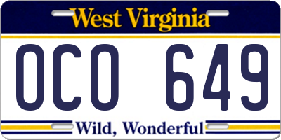 WV license plate OCO649