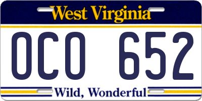 WV license plate OCO652