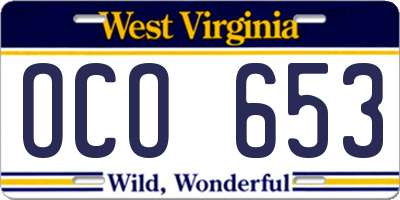 WV license plate OCO653