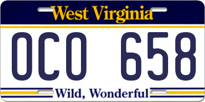 WV license plate OCO658