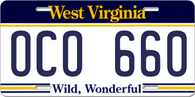 WV license plate OCO660