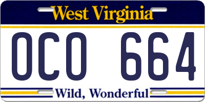 WV license plate OCO664