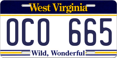 WV license plate OCO665