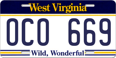 WV license plate OCO669