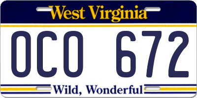 WV license plate OCO672