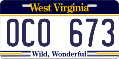 WV license plate OCO673