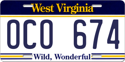 WV license plate OCO674