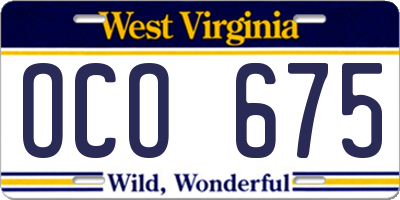 WV license plate OCO675