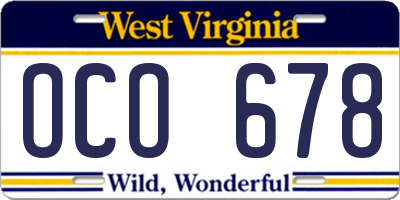 WV license plate OCO678