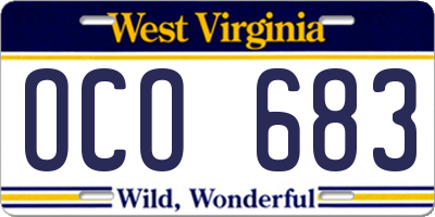 WV license plate OCO683