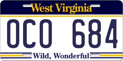 WV license plate OCO684