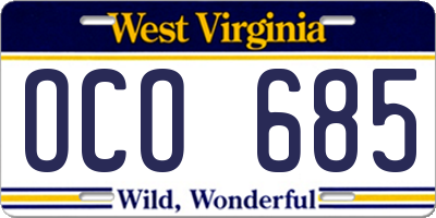 WV license plate OCO685
