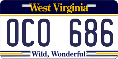 WV license plate OCO686