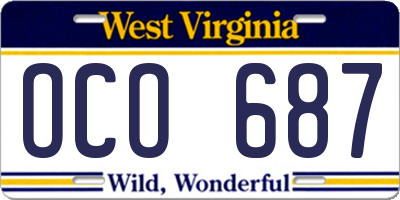 WV license plate OCO687