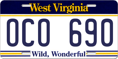 WV license plate OCO690