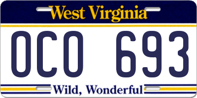 WV license plate OCO693