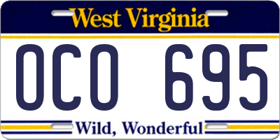 WV license plate OCO695