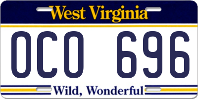 WV license plate OCO696