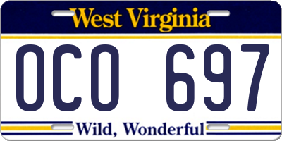 WV license plate OCO697