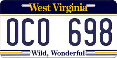 WV license plate OCO698