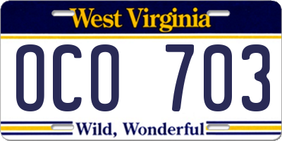 WV license plate OCO703