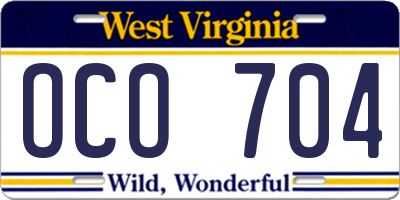 WV license plate OCO704