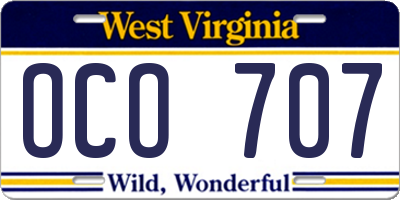 WV license plate OCO707