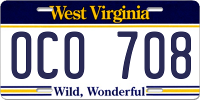 WV license plate OCO708