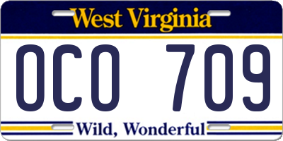 WV license plate OCO709