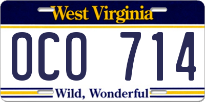 WV license plate OCO714