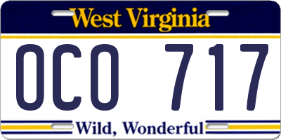 WV license plate OCO717
