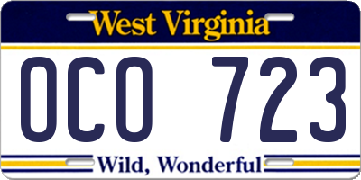 WV license plate OCO723