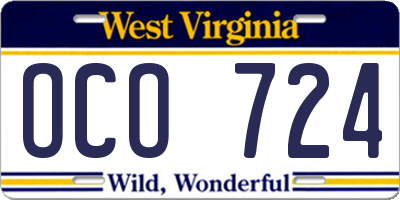 WV license plate OCO724