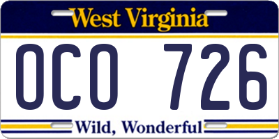 WV license plate OCO726