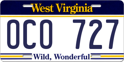 WV license plate OCO727