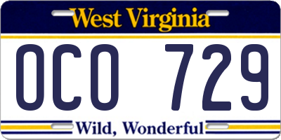WV license plate OCO729
