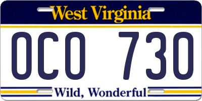 WV license plate OCO730