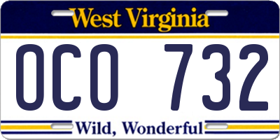WV license plate OCO732