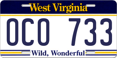 WV license plate OCO733