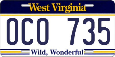 WV license plate OCO735