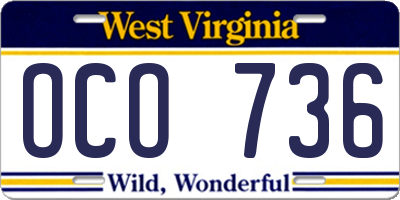 WV license plate OCO736