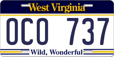 WV license plate OCO737