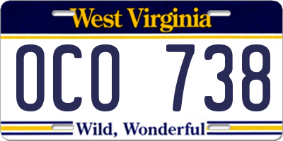 WV license plate OCO738