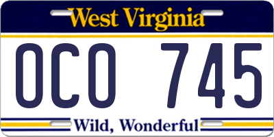 WV license plate OCO745
