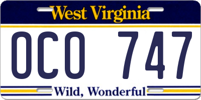 WV license plate OCO747
