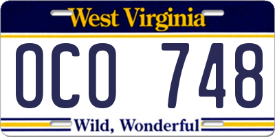 WV license plate OCO748