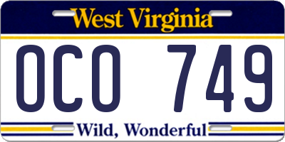 WV license plate OCO749