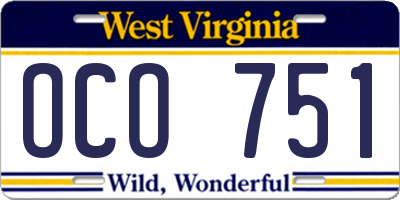 WV license plate OCO751